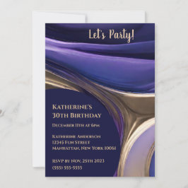 Geburtstagsparty Abstrakt Blau, Lila und Gold- Einladung