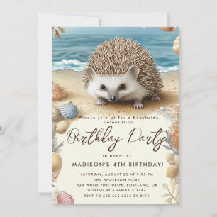 Geburtstagsparty am Strand und Igel Einladung