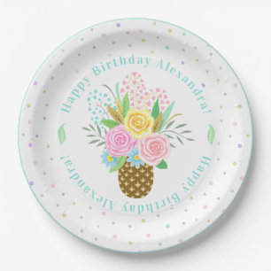 Geburtstagsparty Ananas Rose Bouquet Pink Niedlich Pappteller