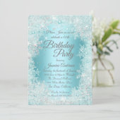 Geburtstagsparty Aquamarin blaues Silberes Winterw Einladung (Stehend Vorderseite)