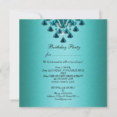Geburtstagsparty Aquamarin Blue Diamond Beads Einladung (Rückseite)