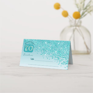 Geburtstagsparty Aquamarin Blue Glitzer Platzkarte