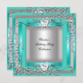Geburtstagsparty Aquamarin Blue Türkise Silver Einladung (Vorne/Hinten)