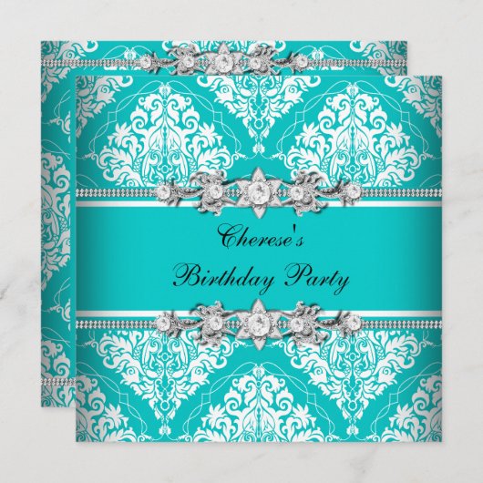 Geburtstagsparty Aquamarin Einladung (Vorne/Hinten)