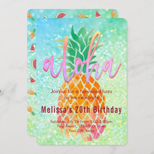 Geburtstagsparty Aquarellananas Einladung (Vorne/Hinten)