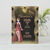 Geburtstagsparty Art Deco Gatsby Girl Einladung (Stehend Vorderseite)
