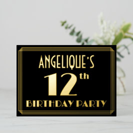 Geburtstagsparty: Art Deco Look "12", w/ Name Folieneinladung