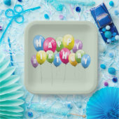 Geburtstagsparty Ballons auf Sage Green Pappteller (Party)