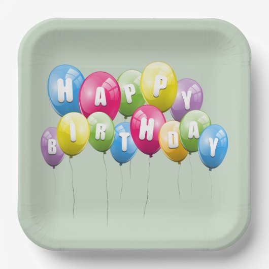 Geburtstagsparty Ballons auf Sage Green Pappteller (Vorderseite)