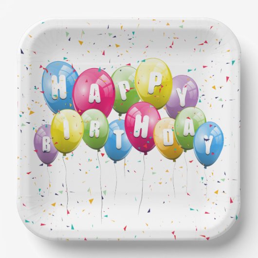 Geburtstagsparty Ballons und Confetti Pappteller (Vorderseite)