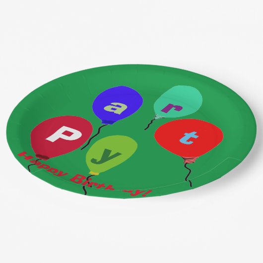 Geburtstagsparty Balloons Pappteller (Schrägansicht)