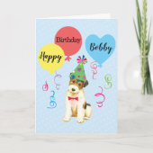 Geburtstagsparty Balloons Wire Fox Terrier Karte (Vorderseite)