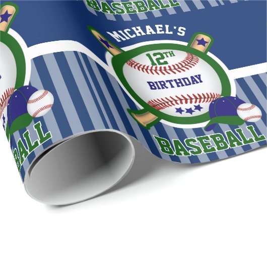 Geburtstagsparty - Baseball - Dunkelgrün Geschenkpapier (Rolleneckpunkt)