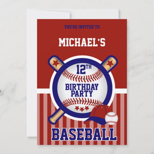 Geburtstagsparty - Baseball Einladung (Vorderseite)