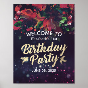 Geburtstagsparty Begrüßung Marsala Lila Licht Poster