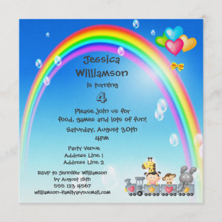 Geburtstagsparty bei Tieren, Mädchen, Zug und Rege Einladung