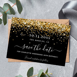 Geburtstagsparty Black Gold Glitzer elegant rettet Save The Date