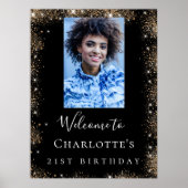 Geburtstagsparty Black Gold Glitzer Foto Empfang Poster (Vorne)