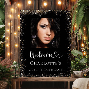 Geburtstagsparty Black Gold Glitzer Foto Empfang Poster