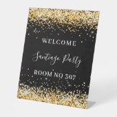 Geburtstagsparty Black Gold Glitzer Sockelschild (Vorderseite)