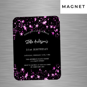 Geburtstagsparty Black Pink Stars Luxus Einladung Magnet