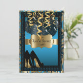 Geburtstagsparty | Blauer Leopard Einladung (Stehend Vorderseite)