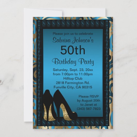 Geburtstagsparty | Blauer Leopard Einladung (Rückseite)