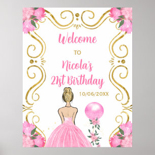 Geburtstagsparty Blonde Princess Pink Willkommen Poster