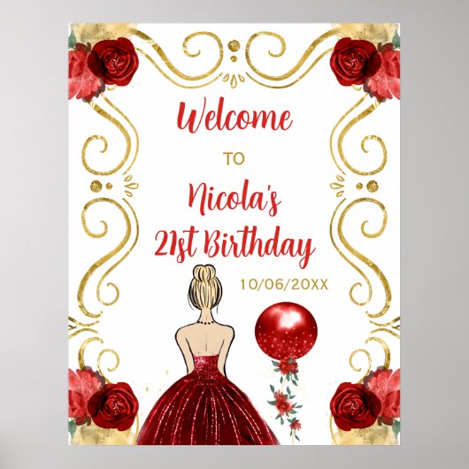 Geburtstagsparty Blonde Princess Red Willkommen Poster (Vorne)