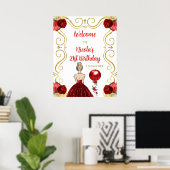Geburtstagsparty Blonde Princess Red Willkommen Poster (Heimbüro)
