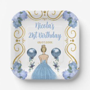 Geburtstagsparty Blonde Prinzessin in Dusty Blue Pappteller