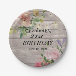 Geburtstagsparty-Blume Rustikale Holz-String-Licht Pappteller