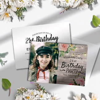 Geburtstagsparty-Blume Wood String Lights Foto Einladung