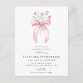 Geburtstagsparty Blush Pink Bow Wildblume Einladungspostkarte (Vorderseite)