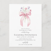 Geburtstagsparty Blush Pink Bow Wildblume Einladungspostkarte (Vorderseite)
