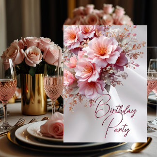 Geburtstagsparty Blush Pink Lilac Blume Weiße Seid Einladung