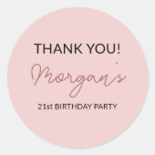 Geburtstagsparty Blush Pink Niedlich Danke Runder Aufkleber (Vorderseite)