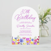 Geburtstagsparty Boho Lila Wildblume Arch Einladung (Stehend Vorderseite)