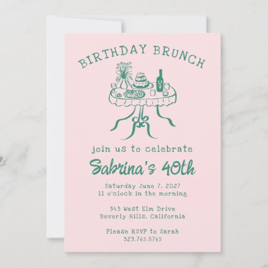 Geburtstagsparty Buffet Tischhandgezeichnet Einladung (Vorderseite)