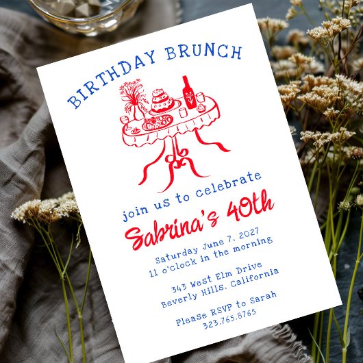 Geburtstagsparty Buffet Tischhandgezeichnet Einladung