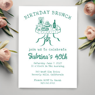 Geburtstagsparty Buffet Tischhandgezeichnet Einladung