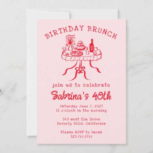 Geburtstagsparty Buffet Tischhandgezeichnet Einladung (Vorderseite)