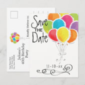 Geburtstagsparty Bunte Ballons Save the Date Ankündigungspostkarte (Vorne/Hinten)