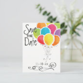 Geburtstagsparty Bunte Ballons Save the Date Ankündigungspostkarte (Stehend Vorderseite)