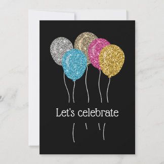 Geburtstagsparty Bunte Glitzer Balloons Einladung