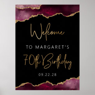 Geburtstagsparty Burgundy Gold Agate Willkommen Poster