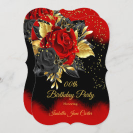 Geburtstagsparty Butterfly Rote Rose Floral Gold Einladung