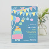 Geburtstagsparty Cake Flat Einladung (Stehend Vorderseite)