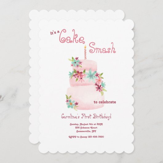 Geburtstagsparty Cake Smash Einladung (Vorne/Hinten)