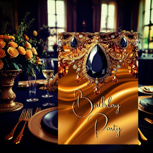 Geburtstagsparty Caramel Gold Silk Black Blue Edel Einladung